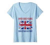 Womens Over 1000 Years of Christian History - UK Patriot Graphic V-Neck T-Shirt