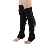 Women's Over Knee Cable Knit Thigh High Socks - Long Boot Stockings, Winter Warm Leggings, Stretch Thermal Knee Warmers - Black with Strap