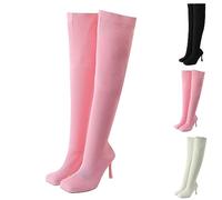 Womens Over Knee High Boot Size 4.5 Long Tall Knit Stretch Riding Over The Knee Boots Stiletto Heels Square Toe Long Boot Knit Sock Over The Knee Boots Shoe Thigh High Boot Ladies Pull On Boots Black