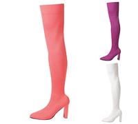 Womens Over Knee High Boot Size 4.5 Long Tall Stretch Knit Over The Knee Boots Thigh High Boot Pointed Toe Over The Knee Boots Shoe Ladies Office Boots Chunky Heel Low Heel Winter Long Boot Purple
