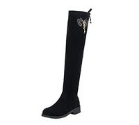 Womens Over Knee High Boot Size 4.5 Long Tall Stretch Rhinestone Butterfly Over The Knee Boots Thigh High Boot Flat Low Heel Winter Long Boot Suede Over The Knee Boots Shoe Ladies Office Boots Black