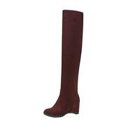 Womens Over Knee High Boot Size 4.5 Suede Leather Over The Knee Boots Shoe Hidden Wedge Fall Winter Long Boot Long Tall Stretch Riding Over The Knee Boots Thigh High Boot Ladies Office Boots Brown