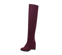Womens Over Knee High Boot Size 5.5 Suede Leather Over The Knee Boots Shoe Hidden Wedge Fall Winter Long Boot Long Tall Stretch Riding Over The Knee Boots Thigh High Boot Ladies Office Boots Wine