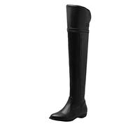 Womens Over Knee High Boot Size 6 Thigh High Boot Low Heel Flat Winter Long Boot Leather Over The Knee Boots Shoe Long Tall Stretch Riding Over The Knee Boots Ladies Office Boots Black