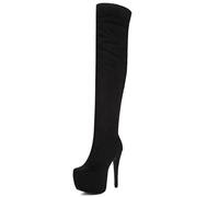 Womens Over The Knee Boots 14 cm Thigh High Stiletto Boots Stretch Boots with Waterproof Platform Fashion Large Size Long Boots for Fashion Show, Party, Bar,Black,48 EU