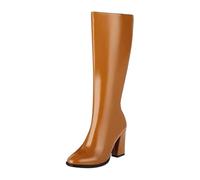 Women's Over-the-knee Boots Block Heel Lace Toe Knee Boots with Heel, yellow, 5 UK
