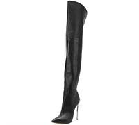 Women's Over The Knee Boots Fashion Pointed Toe Stiletto Long Boots Classic PU Leather Back Zipper Thigh Boots 12cm for Party Wedding Banquet
