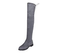 Womens Over The Knee Boots Faux Suede Leather Flat Low Block Heels Boots with Side Zip Lace Up Thigh High Boots Wide Calf Fit Shoes UK Size 4.5-7 Grey