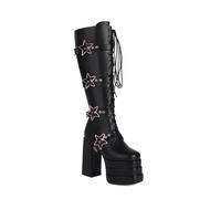 Women's Over-the-knee Boots High Heels Triple Platform Round Toe Block Heel Shoe Knee-high Boots Five-pointed Buckle High Boots Belt Buckle Straps High Height 14 CM