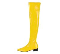 Women's Over The Knee Boots Patent Leather Pointed Toe Low Block Heel Thigh High Boots Side Zip Shiny Cosplay Party Dress Shoes