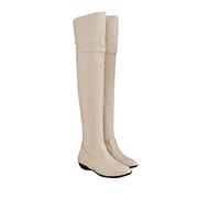 Women's Over The Knee Boots Thigh High Flat Heel Boots Long Knight Round High Belt Buckle Side Zipper Leather Boots Ladies Fashion Elegant Boots Black Plus Size 3.5-10.5