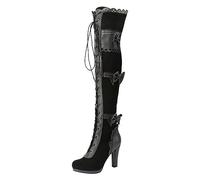 Women's Over the Knee Boots with Fashionable Pattern Elegant Bow Trim Round Toe Comfortable Lacing - Versatile Stretch Shaft for a Secure Fit Seductive, black, 8.5 UK