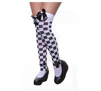 Womens Over The Knee Hold Up Stocking With Bow Ladies Fancy Dress Accessory/White Black Checkered Stocking With Black Bow