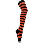 Womens Over The Knee Socks Plain & Striped Footless Adults Stretchy OTK Socks Neon Orange/Black Stripe 4-6.5 (1 Pairs)