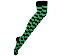 Womens Over The Knee Socks Plain & Striped Thigh High Adults Stretchy OTK Socks Green/Black Check 4-6.5 (1 Pairs)