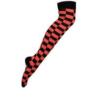Womens Over The Knee Socks Plain & Striped Thigh High Adults Stretchy OTK Socks Orange/Black Check 4-6.5 (1 Pairs)