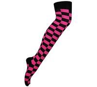 Womens Over The Knee Socks Plain & Striped Thigh High Adults Stretchy OTK Socks Pink/Black Check 4-6.5 (1 Pairs)