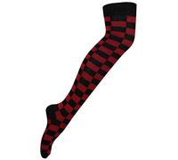 Womens Over The Knee Socks Plain & Striped Thigh High Adults Stretchy OTK Socks Red/Black Check 4-6.5 (1 Pairs)