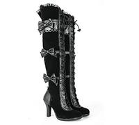Womens Over The Knee Stretch Ankle Boots Ladies Bow Suede Lace Up High Heel Boots Retro Goth Punk Biker Military Combat Thigh Long Boots,Black,7 UK