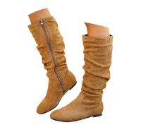 Women's Over-the-knee Suede Long Shaft Elegant Comfortable Flat Boots Autumn Winter Boots with Side Zip Booties Cowboy Western Boots Retro Medieval Shoes, yellow, 7 UK