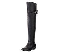 Women's Over The Knee Thigh High Flat Heel Boots - Long Knight Round High Belt Buckle Side Zipper Leather Boots Ladies Fashion Elegant Black Plus Size 3.5-10.5