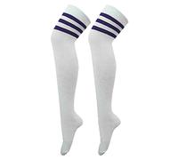 Womens Over The Knee Thigh High Socks Ladies Plain Stripe Warmer High OTK Referee Socks