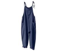 Womens Overalls Workwear Navy Ladies Dungarees Size 14 Adjustable Straps Cotton Bib Overalls Baggy Dungaree Cropped Trousers Lightweight Holiday Sleeveless Jumpsuits Pockets Made In Italy Clothing