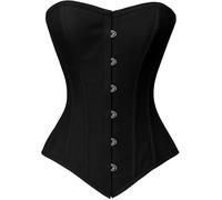 Women's Overbust Cotton Corset with Double Steel Boning, Lace-Up Back, 7 Button Front, Waist Trainer for Fashion, Parties, Posture Support (UK, Alpha, S, Regular, Regular, Standard, Black)
