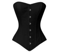 Women's Overbust Cotton Corset with Double Steel Boning, Lace-Up Back, 7 Button Front, Waist Trainer for Fashion, Parties, Posture Support (UK, Alpha, L, Regular, Regular, Standard, Black)