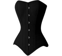 Women's Overbust Cotton Corset with Steel Boning - Lace-Up Waist Trainer Bustier for Shaping & Support - Breathable Fabric (UK, Alpha, XXS, Regular, Regular, Standard, Black)