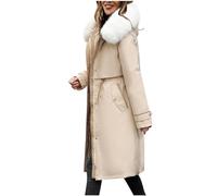 Women's Overcoat Winter Casual Loose Color with Pockets Zipper Fuzzy Puffer Coat with Hood Thermal Tops Long Trench Coat Warm Thick Outwear Womens Fashion 2024
