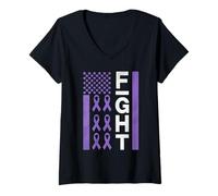Womens Overdose Awareness American Flag Purple Fight V-Neck T-Shirt