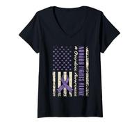 Womens Overdose Awareness Day USA American Flag I Wear Purple V-Neck T-Shirt