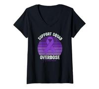 Women's Overdose Awareness Support Retro Overdose Awareness Purple V-Neck T-Shirt