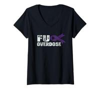 Women's Overdose Awareness Support Retro Overdose Awareness Purple V-Neck T-Shirt