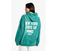 Womens Overdye Ny State Of Mind Oversized Hoodie - Green - L, Green
