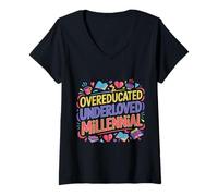 Women's Overeducated Underloved Millennial Burnout Degree - V-Neck T-Shirt