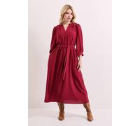 Womens Overhead Belted Puff Sleeve Midi Dress Terracotta 18