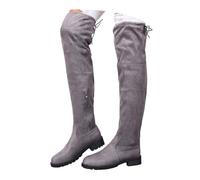 Women's Overknee Boots Black Stretch with Bow at the Back, Flat Block Heel, Round Toe, Long Boots, Tight Fit, Elegant Knee-High Boots for Party, Dating, Everyday, Autumn, Winter