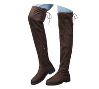 Women's Overknee Boots Black Stretch with Bow at the Back, Flat Block Heel, Round Toe, Long Boots, Tight Fit, Elegant Knee-High Boots for Party, Dating, Everyday, Autumn, Winter