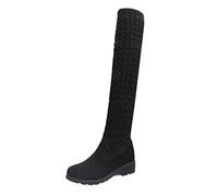 Women's Overknee Boots, Thigh High Women's Boots, Knitted Shaft, Durable Overknee Boots, Comfortable Warm Winter Boots, Oversized Elastic Women's Boots, Transition Boots, black, 6 UK