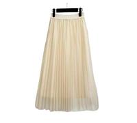 Womens Overlay Layered Tulle Skirt Elastic High Waisted A-Line Midi Skirts Mesh Pleated Dress (S/M, Nude/Gold)