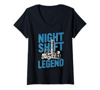 Women's Overnight Warehouse Worker Night Shift Forklift V-Neck T-Shirt