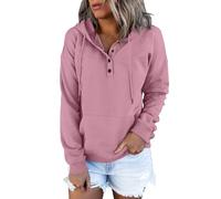 Women's Oversize Cotton Sweatshirt with Hood Long Sleeve Pullover with Buttons Sweatshirt Cuddly Tops Casual Style Hoodie Warm Loungewear Plain Hoodie, Rose Gold, L