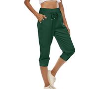 Womens Oversize Cropped Trousers Three Quarter Buttons Capri Pants with Drawstring Slim Fit Lounge Joggers Trousers with Pockets Pedal Pushers Sweatpants Ladies Summer Trouser Plus Size Army Green XXL