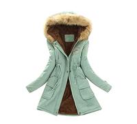 Women's Oversize Vintage Fleece Winter Jacket With Hood - Long, Very Warm Lined Coat - Elegant Autumn Mountain Parka - Large Size, Mint Green, S