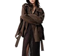 Women's Oversized Baggy Style Loose Fitting Distressed Brown Warm Suede Leather Jacket