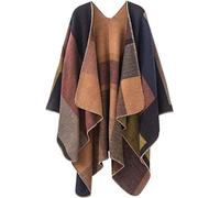 Women's Oversized Blanket Poncho Cape Soft Tartan Shawl Plaid Cloak Scarves Cardigans Sweater Coat - Beige -