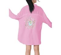 Women's Oversized Button Up Tunic Top Shirt with Gold Sequin Eye On Back- Ladies Long Sleeve Collared Blouse for Beachwear, Summer Streetwear Outfit