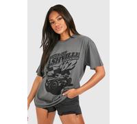 Womens Oversized Car Print Cotton Tee - Grey - S, Grey